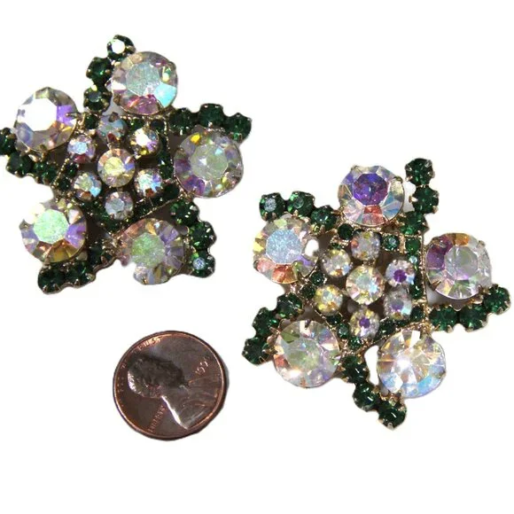 JULIANA DELIZZA & ELSTER VERIFIED HUGE RHINESTONE EARRINGS